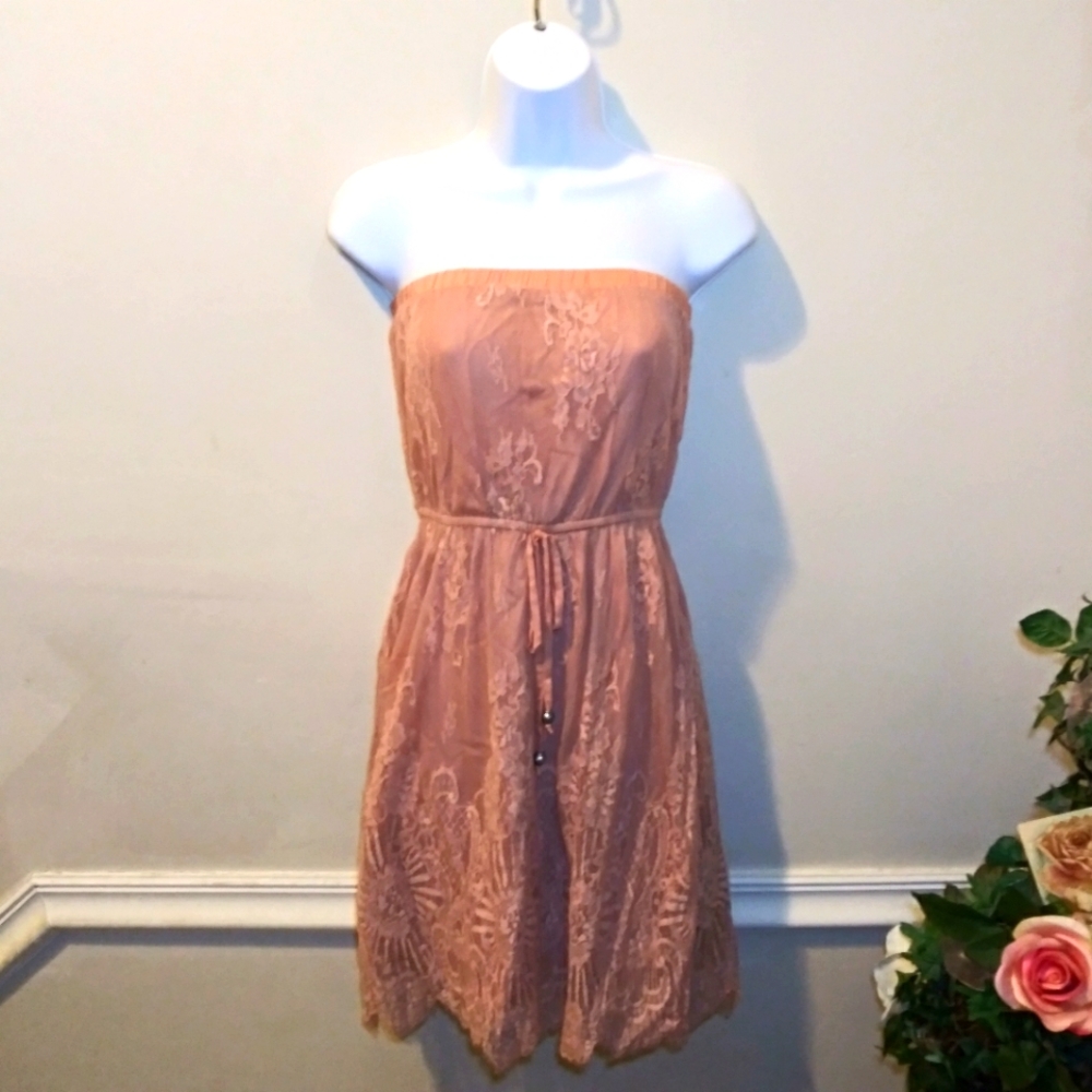 Forever 21 Boho Festival Style Strapless Mauve Lace Mini Dress - Picture 10 of 10